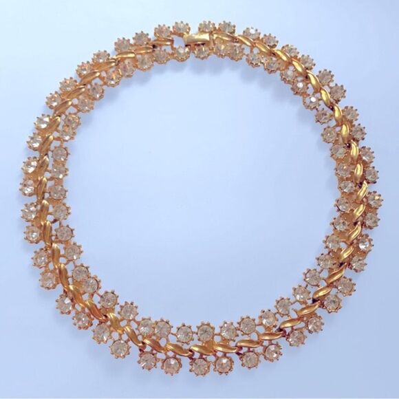 Gold Tone Rhinestone Collar Necklace - Picture 1 of 6